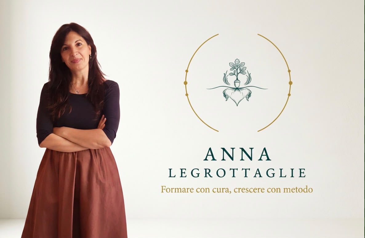 Anna Legrottaglie con il logo e il claim Formare con cura, crescere con metodo